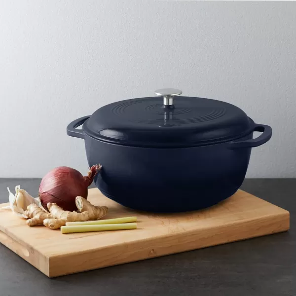 imageAmazon Basics Enameled Cast Iron Round Dutch Oven with Lid and Dual Handles HeavyDuty ampamp Large 73Quart RedMatte Navy