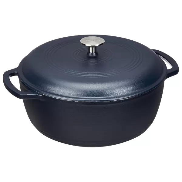 imageAmazon Basics Enameled Cast Iron Round Dutch Oven with Lid and Dual Handles HeavyDuty ampamp Large 73Quart RedMatte Navy