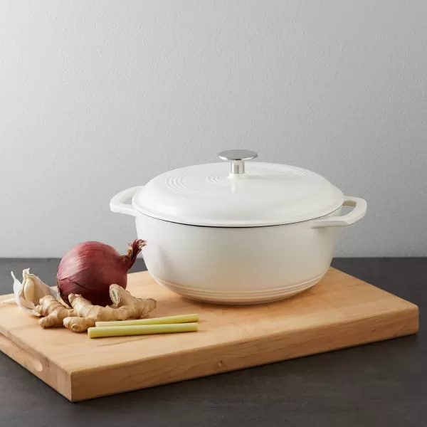 imageAmazon Basics Enameled Cast Iron Round Dutch Oven with Lid and Dual Handles HeavyDuty ampamp Large 73Quart RedMatte White