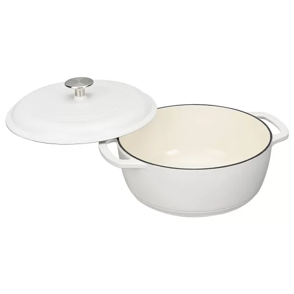 imageAmazon Basics Enameled Cast Iron Round Dutch Oven with Lid and Dual Handles HeavyDuty ampamp Large 73Quart RedMatte White