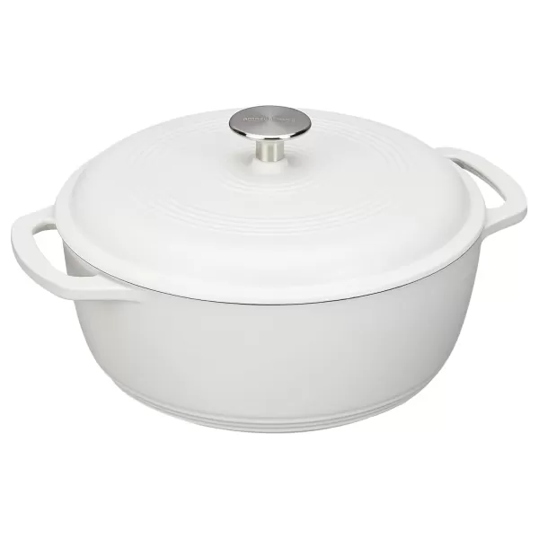 imageAmazon Basics Enameled Cast Iron Round Dutch Oven with Lid and Dual Handles HeavyDuty ampamp Large 73Quart RedMatte White