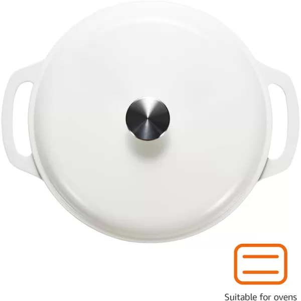 imageAmazon Basics Enameled Cast Iron Round Dutch Oven with Lid and Dual Handles HeavyDuty ampamp Large 73Quart RedMatte White