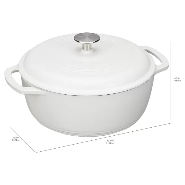 imageAmazon Basics Enameled Cast Iron Round Dutch Oven with Lid and Dual Handles HeavyDuty ampamp Large 73Quart RedMatte White