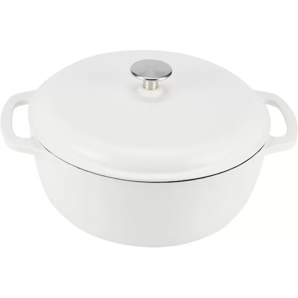 imageAmazon Basics Enameled Cast Iron Round Dutch Oven with Lid and Dual Handles HeavyDuty ampamp Large 73Quart RedMatte White