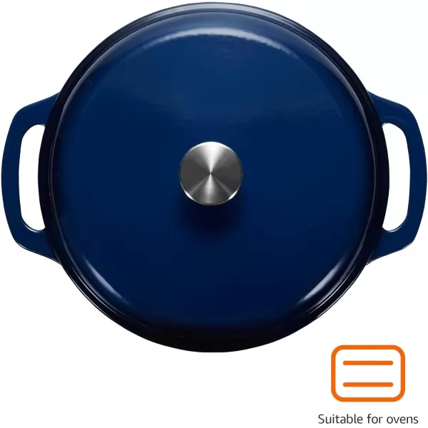 imageAmazon Basics Enameled Cast Iron Round Dutch Oven with Lid and Dual Handles HeavyDuty ampamp Large 73Quart RedNavy