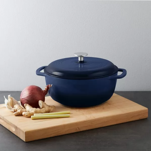 imageAmazon Basics Enameled Cast Iron Round Dutch Oven with Lid and Dual Handles HeavyDuty ampamp Large 73Quart RedNavy
