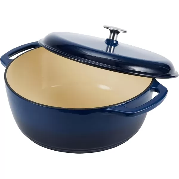 imageAmazon Basics Enameled Cast Iron Round Dutch Oven with Lid and Dual Handles HeavyDuty ampamp Large 73Quart RedNavy