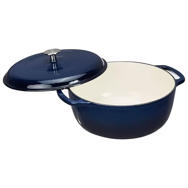 imageAmazon Basics Enameled Cast Iron Round Dutch Oven with Lid and Dual Handles HeavyDuty ampamp Large 73Quart RedNavy