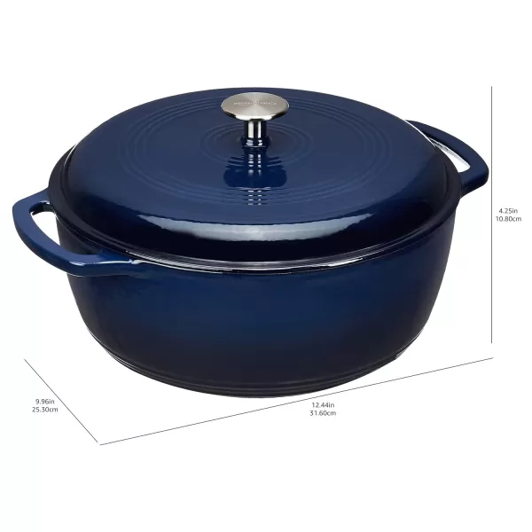imageAmazon Basics Enameled Cast Iron Round Dutch Oven with Lid and Dual Handles HeavyDuty ampamp Large 73Quart RedNavy