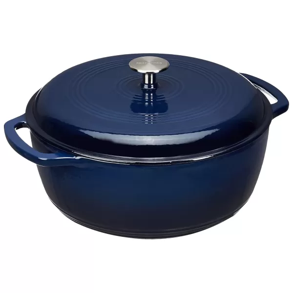 imageAmazon Basics Enameled Cast Iron Round Dutch Oven with Lid and Dual Handles HeavyDuty ampamp Large 73Quart RedNavy