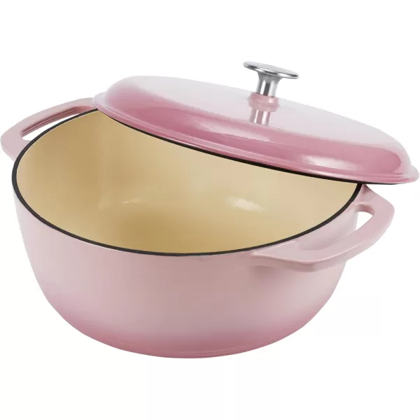 imageAmazon Basics Enameled Cast Iron Round Dutch Oven with Lid and Dual Handles HeavyDuty ampamp Large 73Quart RedPink