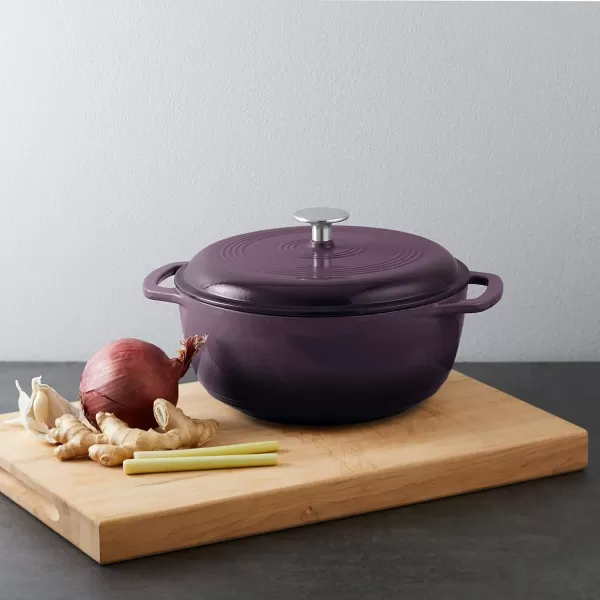 imageAmazon Basics Enameled Cast Iron Round Dutch Oven with Lid and Dual Handles HeavyDuty ampamp Large 73Quart RedPurple