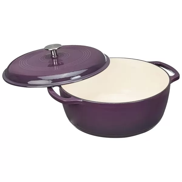 imageAmazon Basics Enameled Cast Iron Round Dutch Oven with Lid and Dual Handles HeavyDuty ampamp Large 73Quart RedPurple