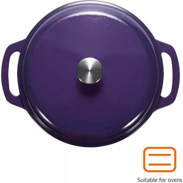 imageAmazon Basics Enameled Cast Iron Round Dutch Oven with Lid and Dual Handles HeavyDuty ampamp Large 73Quart RedPurple