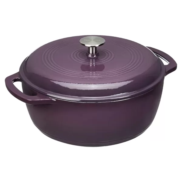 imageAmazon Basics Enameled Cast Iron Round Dutch Oven with Lid and Dual Handles HeavyDuty ampamp Large 73Quart RedPurple