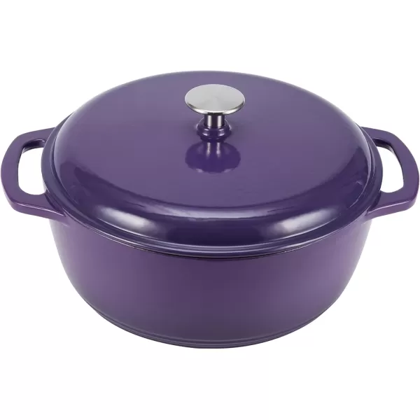 imageAmazon Basics Enameled Cast Iron Round Dutch Oven with Lid and Dual Handles HeavyDuty ampamp Large 73Quart RedPurple