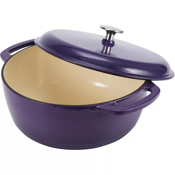 imageAmazon Basics Enameled Cast Iron Round Dutch Oven with Lid and Dual Handles HeavyDuty ampamp Large 73Quart RedPurple