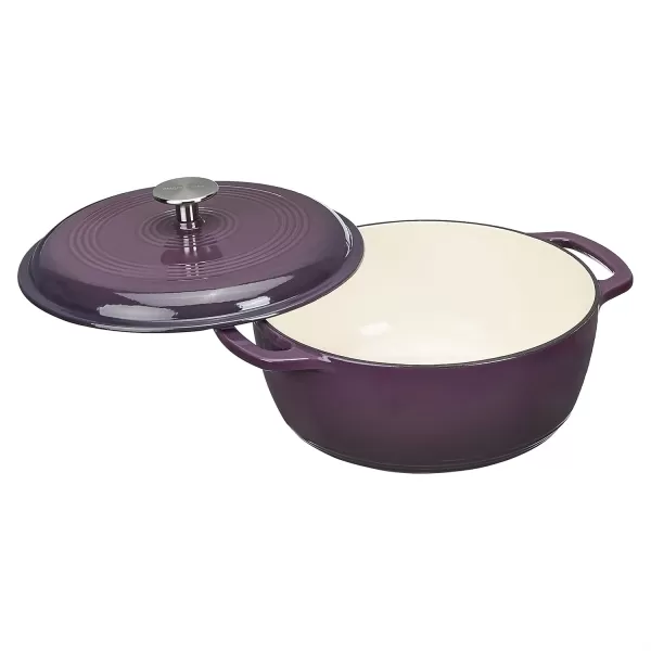 imageAmazon Basics Enameled Cast Iron Round Dutch Oven with Lid and Dual Handles HeavyDuty ampamp Large 73Quart RedPurple