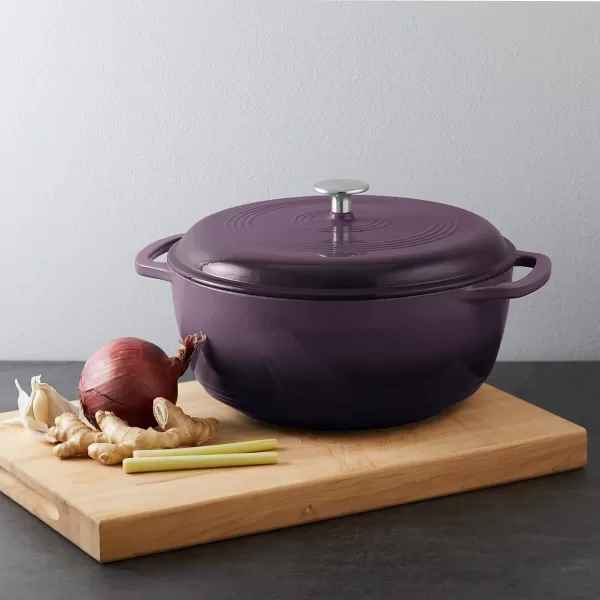 imageAmazon Basics Enameled Cast Iron Round Dutch Oven with Lid and Dual Handles HeavyDuty ampamp Large 73Quart RedPurple
