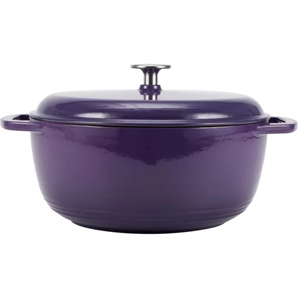 imageAmazon Basics Enameled Cast Iron Round Dutch Oven with Lid and Dual Handles HeavyDuty ampamp Large 73Quart RedPurple