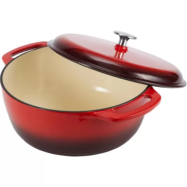 imageAmazon Basics Enameled Cast Iron Round Dutch Oven with Lid and Dual Handles HeavyDuty ampamp Large 73Quart RedRed