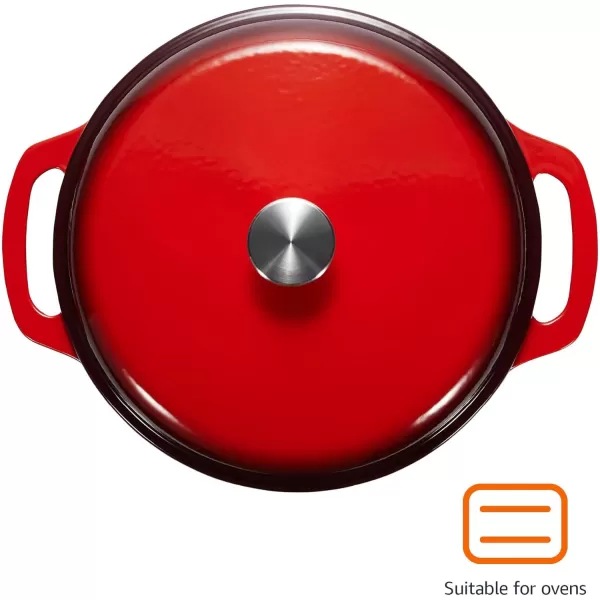 imageAmazon Basics Enameled Cast Iron Round Dutch Oven with Lid and Dual Handles HeavyDuty ampamp Large 73Quart RedRed
