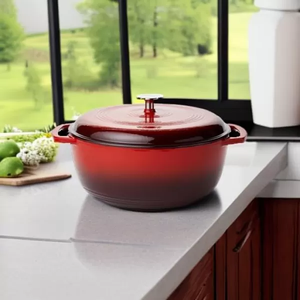 imageAmazon Basics Enameled Cast Iron Round Dutch Oven with Lid and Dual Handles HeavyDuty ampamp Large 73Quart RedRed