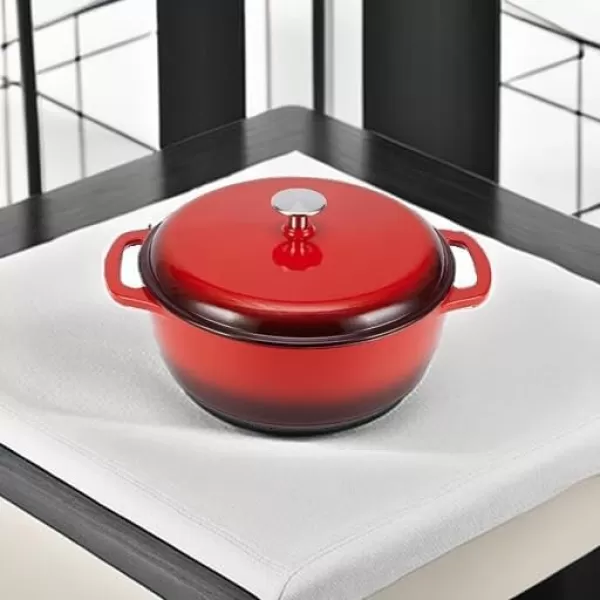 imageAmazon Basics Enameled Cast Iron Round Dutch Oven with Lid and Dual Handles HeavyDuty ampamp Large 73Quart RedRed