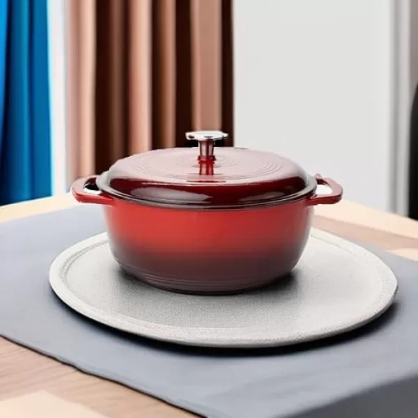 imageAmazon Basics Enameled Cast Iron Round Dutch Oven with Lid and Dual Handles HeavyDuty ampamp Large 73Quart RedRed