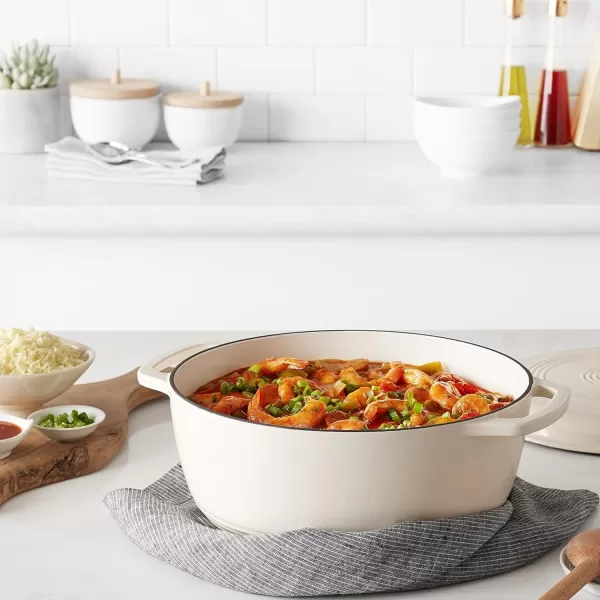 imageAmazon Basics Enameled Cast Iron Round Dutch Oven with Lid and Dual Handles HeavyDuty ampamp Large 73Quart RedWhite