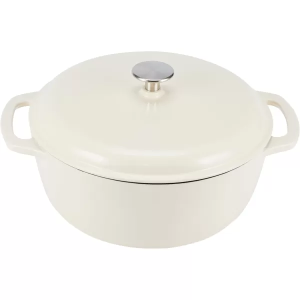 imageAmazon Basics Enameled Cast Iron Round Dutch Oven with Lid and Dual Handles HeavyDuty ampamp Large 73Quart RedWhite