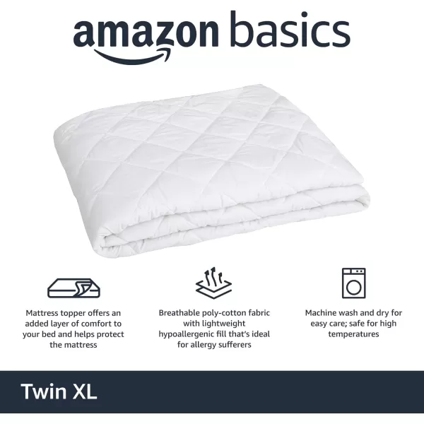 imageAmazon Basics Hypoallergenic Quilted Plush and Breathable Mattress Topper Pad 18 Inches Deep Queen WhiteTwin XL