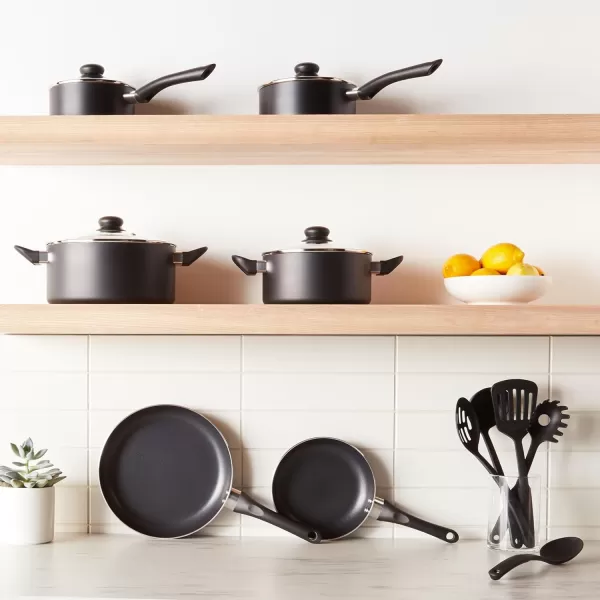 imageAmazon Basics NonStick Cookware 15Piece Set Pots Pans and Utensils Black15Piece Set  NonInduction