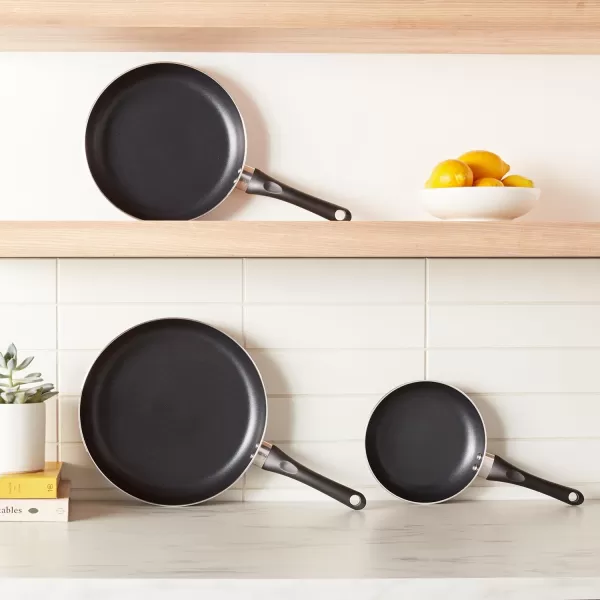 imageAmazon Basics NonStick Cookware 15Piece Set Pots Pans and Utensils Black3Piece Set  NonInduction