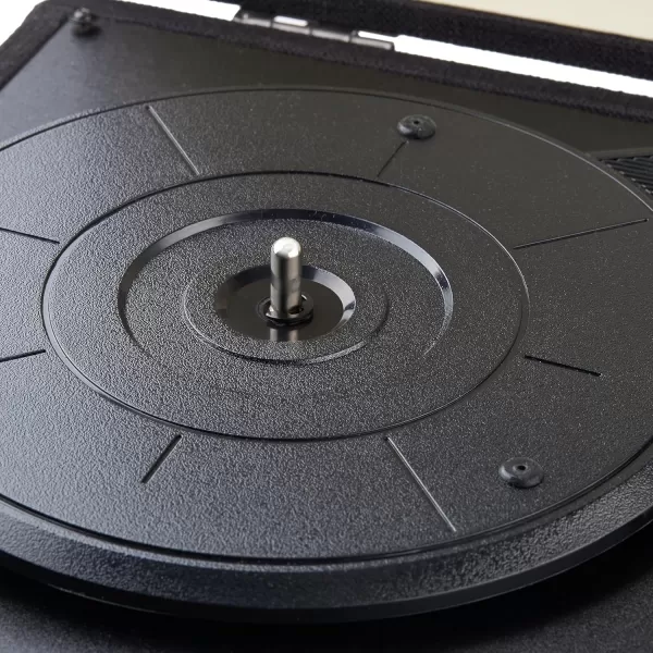 imageAmazon Basics Portable Suitcase Vinyl Turntable Record Player with Builtin Speakers and Bluetooth Supports 3Speed BlackSuitcase  Black