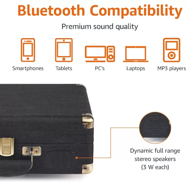 imageAmazon Basics Portable Suitcase Vinyl Turntable Record Player with Builtin Speakers and Bluetooth Supports 3Speed BlackSuitcase  Black