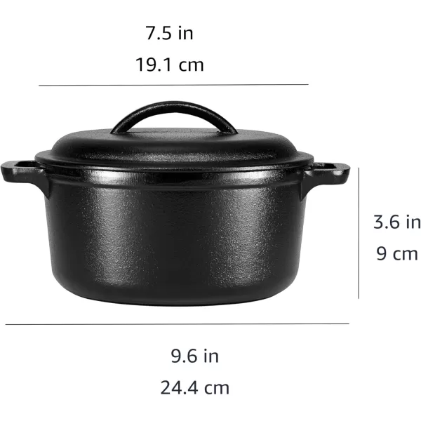 imageAmazon Basics Round PreSeasoned Cast Iron Mini Dutch Oven Pot with Lid and Dual Handles 2Quart Black2Quart