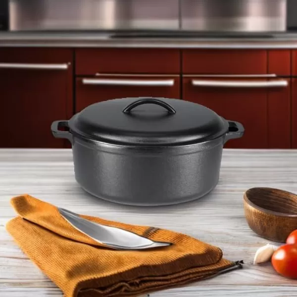 imageAmazon Basics Round PreSeasoned Cast Iron Mini Dutch Oven Pot with Lid and Dual Handles 2Quart Black7Quart