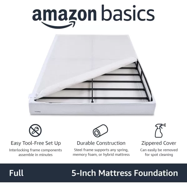 imageAmazon Basics Smart Box Spring Supportive Bed Base Extra Firm Memory Foam Mattress Foundation ToolFree Easy Assembly King White 79 x 755 x 7 inchesFull