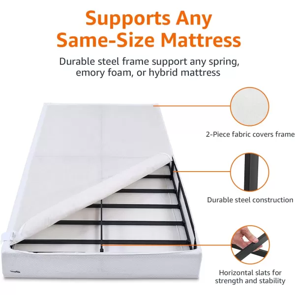 imageAmazon Basics Smart Box Spring Supportive Bed Base Extra Firm Memory Foam Mattress Foundation ToolFree Easy Assembly King White 79 x 755 x 7 inchesQueen