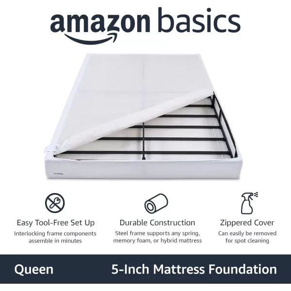 imageAmazon Basics Smart Box Spring Supportive Bed Base Extra Firm Memory Foam Mattress Foundation ToolFree Easy Assembly King White 79 x 755 x 7 inchesQueen