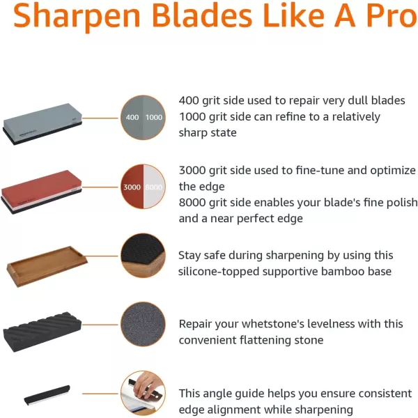 imageAmazon Basics Whetstone Knife Sharpening Wet Stone Dual Sided 4001000 and 30008000 Grit Stones Flattening Stone and NonSlip Bamboo Base 3 Count Pack of 1 Black ampamp Grey3piece set