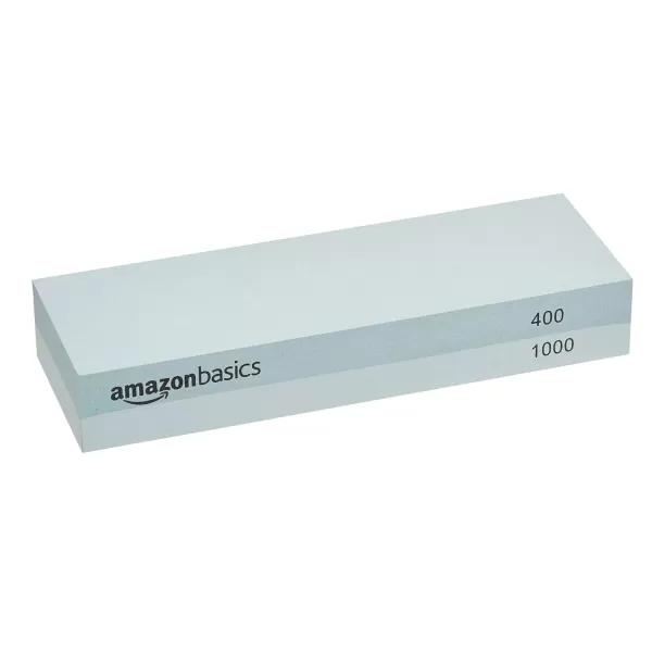 imageAmazon Basics Whetstone Knife Sharpening Wet Stone Dual Sided 4001000 and 30008000 Grit Stones Flattening Stone and NonSlip Bamboo Base 3 Count Pack of 1 Black ampamp Grey3piece set