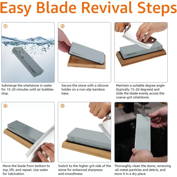 imageAmazon Basics Whetstone Knife Sharpening Wet Stone Dual Sided 4001000 and 30008000 Grit Stones Flattening Stone and NonSlip Bamboo Base 3 Count Pack of 1 Black ampamp Grey3piece set