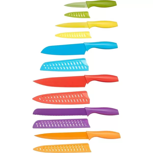 imageAmazon Basics ColorCoded Dishwasher Safe Kitchen 12Piece Knife Set 6 Knives with 6 Blade Guards Multicolor 1388 x 413 x 138 inch