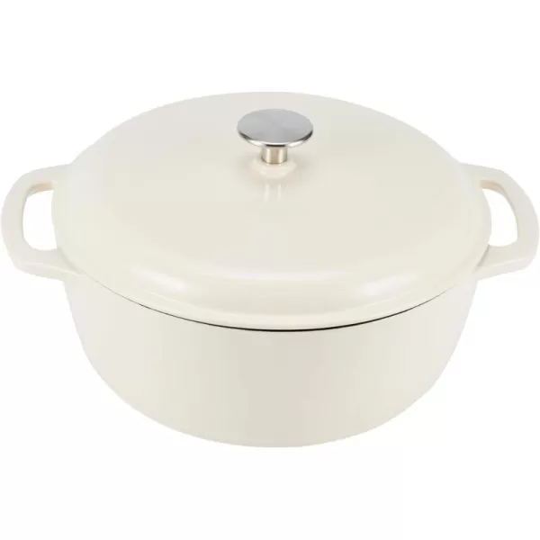 imageAmazon Basics Enameled Cast Iron Round Dutch Oven with Lid and Dual Handles HeavyDuty ampamp Large 73Quart RedWhite