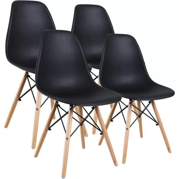 imageAmazon Basics Modern Dining Chair Set Shell with Wood Legs for Kitchen Dining Living Room Set of 4 White 1811quot W x 2028quot D x 3268quot HBlack