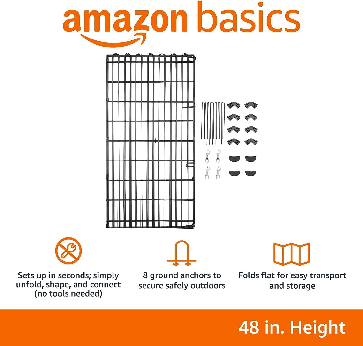 imageAmazon Basics Foldable Octagonal Metal Exercise Pet Playpen for Dogs Portable Fence Pen Single Door 60 x 60 x 36 Inches Medium  36quotH Metal BlackWithout door