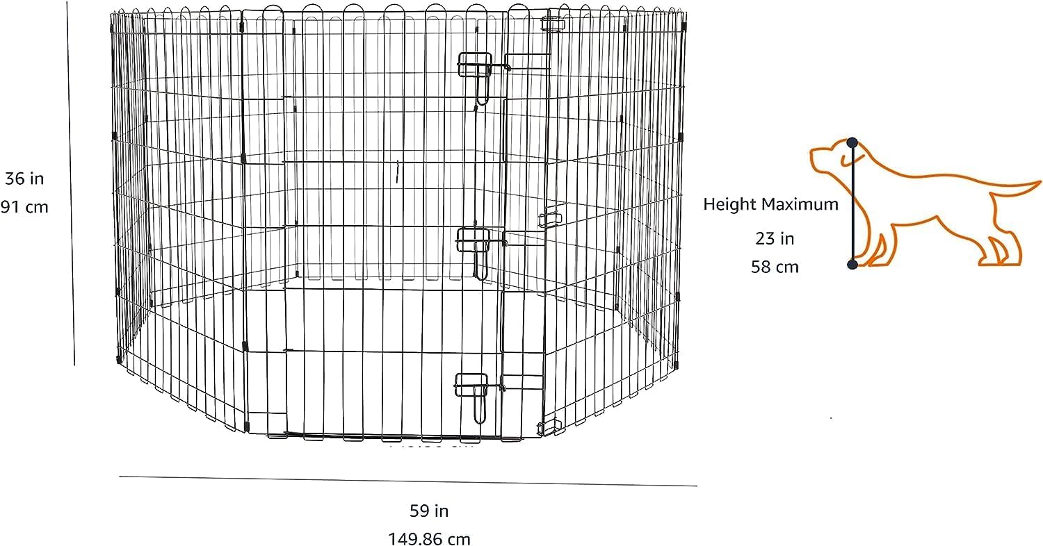 imageAmazon Basics Foldable Octagonal Metal Exercise Pet Playpen for Dogs Portable Fence Pen Single Door 60 x 60 x 36 Inches Medium  36quotH Metal BlackWith door