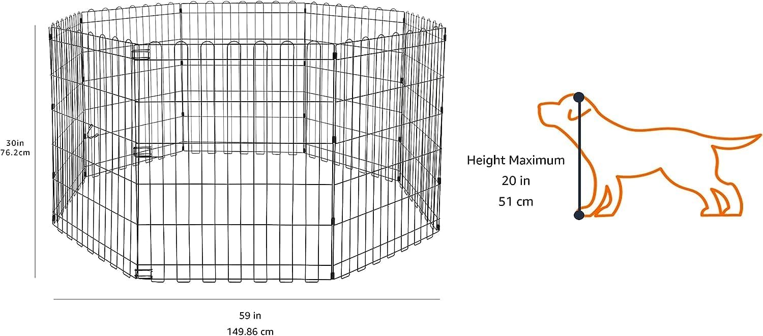 imageAmazon Basics Foldable Octagonal Metal Exercise Pet Playpen for Dogs Portable Fence Pen Single Door 60 x 60 x 36 Inches Medium  36quotH Metal BlackWithout door